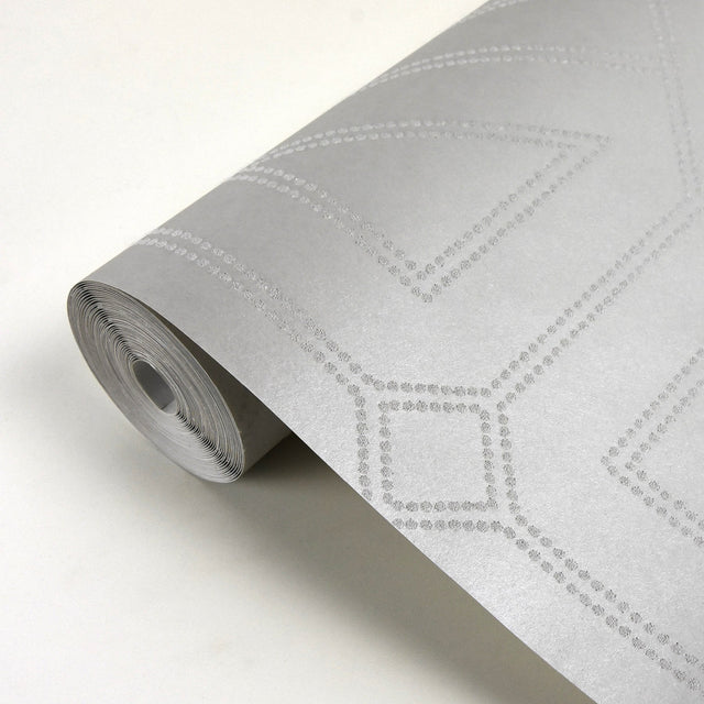 Voltaire Platinum Beaded Geometric Wallpaper with Glam Geometrics Pattern - A-Street Prints 2902-87338