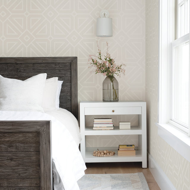 Voltaire Platinum Beaded Geometric Wallpaper with Glam Geometrics Pattern - A-Street Prints 2902-87338