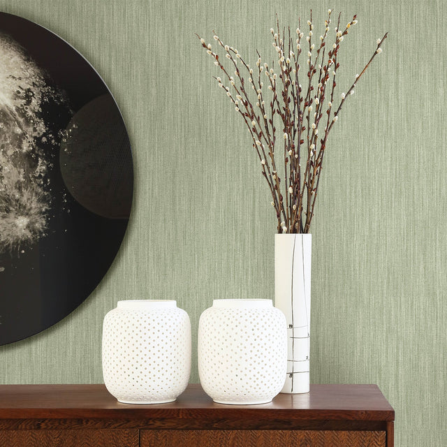 Chenille Sage Faux Linen Wallpaper with Fabric & Woven Texture - A-Street Prints 2903-25282