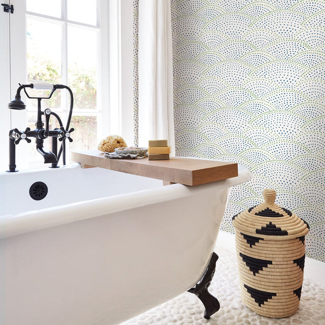 Bennett Blue Dotted Scallop Wallpaper with Geometric Kids Style - A-Street Prints 2903-25800