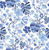 Gwyneth Indigo Floral Wallpaper with Botanical Flowers Motif, Kitchen & Bath Style - A-Street Prints 2903-25810
