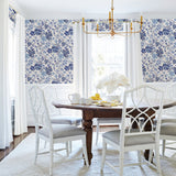 Gwyneth Indigo Floral Wallpaper with Botanical Flowers Motif, Kitchen & Bath Style - A-Street Prints 2903-25810