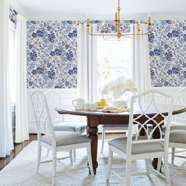 Gwyneth Indigo Floral Wallpaper with Botanical Flowers Motif, Kitchen & Bath Style - A-Street Prints 2903-25810