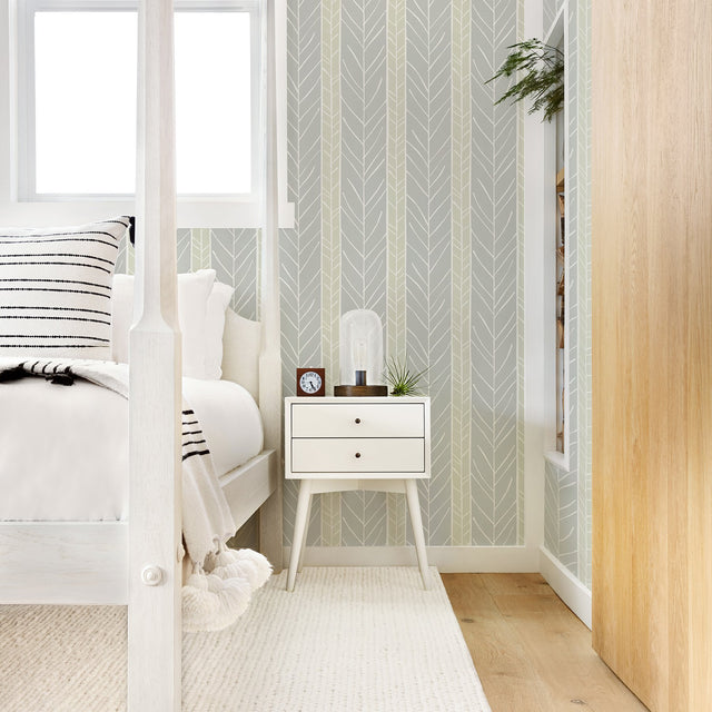 Lottie Grey Stripe Wallpaper with Painterly Sage and White Geometric Stripe Motif - A-Street Prints 2903-25817