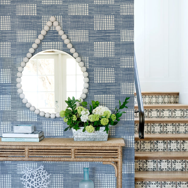 Maxwell Blue Geometric Wallpaper with Modern Abstract Grid Pattern - A-Street Prints 2903-25822