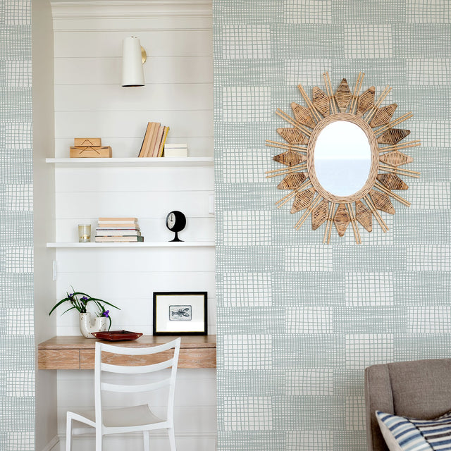 Maxwell Aqua Geometric Wallpaper with Abstract Modern Grid - A-Street Prints 2903-25823