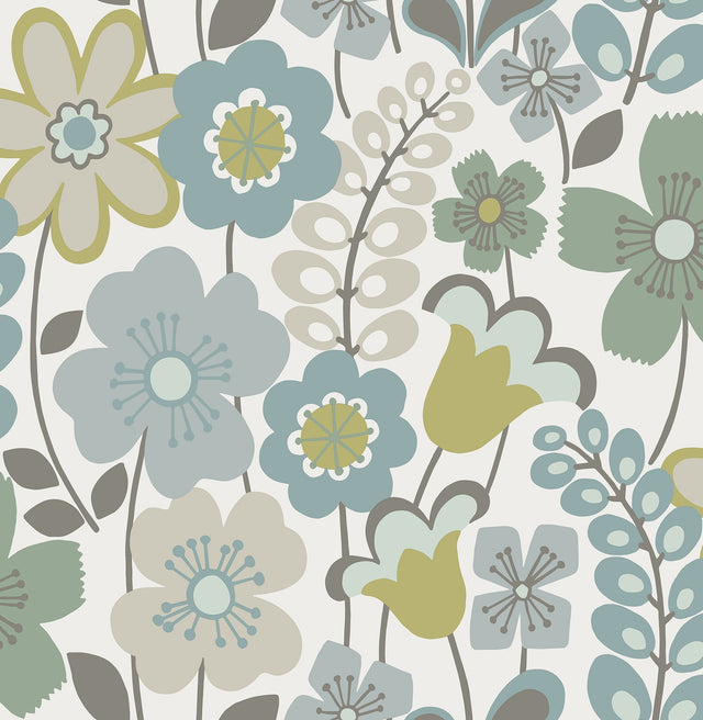 Piper Green Floral Wallpaper with Botanical Flowers Pattern, Kids Style - A-Street Prints 2903-25827