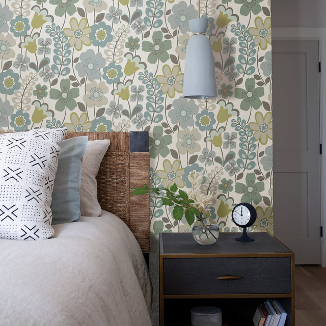 Piper Green Floral Wallpaper with Botanical Flowers Pattern, Kids Style - A-Street Prints 2903-25827