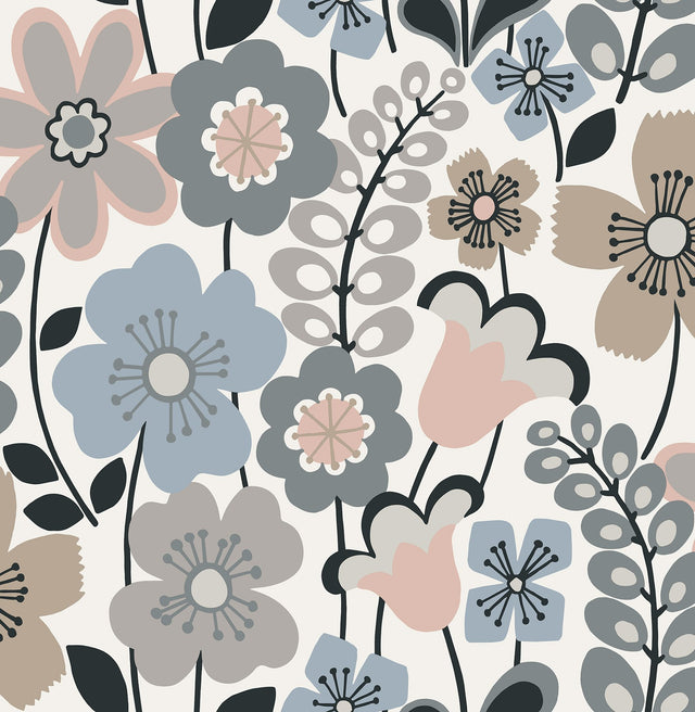 Piper Light Blue Floral Wallpaper with Retro Boho Flowers - A-Street Prints 2903-25828