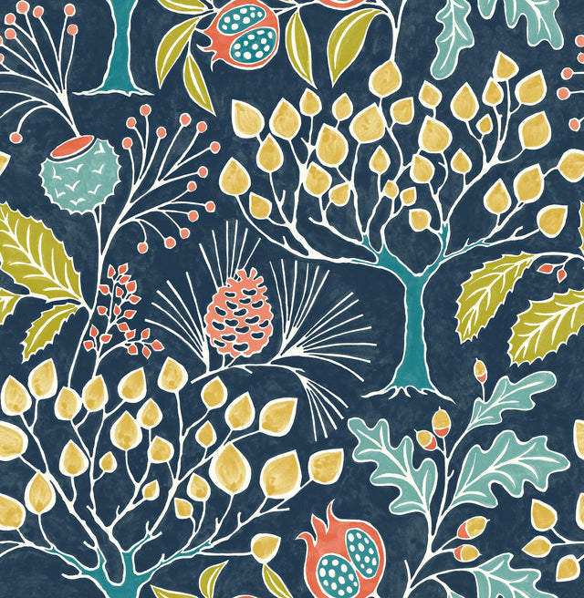 Shiloh Navy Botanical Wallpaper with Eclectic Trees Motif - A-Street Prints 2903-25830