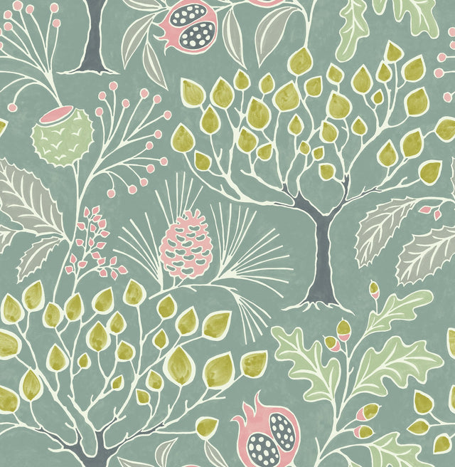Shiloh Green Botanical Wallpaper with Eclectic Trees Pattern - A-Street Prints 2903-25832