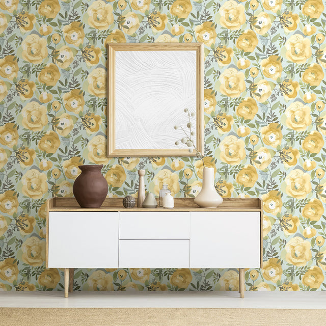 Orla Yellow Floral Wallpaper with Watercolor Flower Motif - A-Street Prints 2903-25837