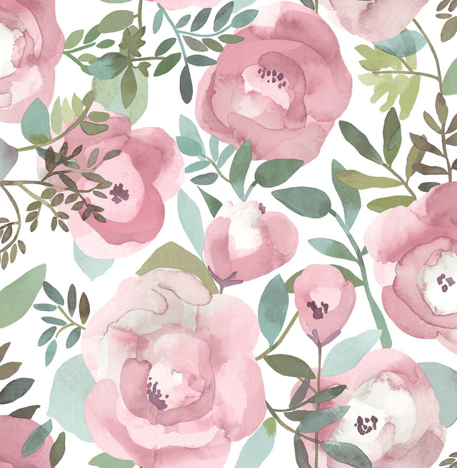Orla Pink Floral Wallpaper in Pink with Watercolor Flower Motif - A-Street Prints 2903-25839