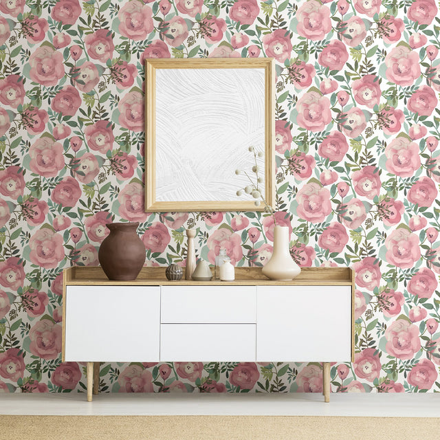Orla Pink Floral Wallpaper in Pink with Watercolor Flower Motif - A-Street Prints 2903-25839