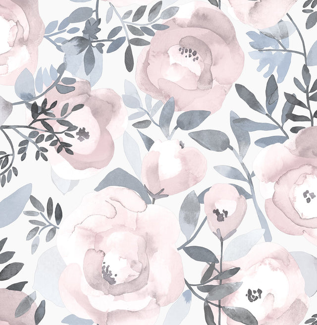 Orla Purple Floral Wallpaper with Botanical Watercolor Roses - A-Street Prints 2903-25840