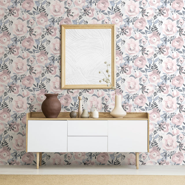 Orla Purple Floral Wallpaper with Botanical Watercolor Roses - A-Street Prints 2903-25840