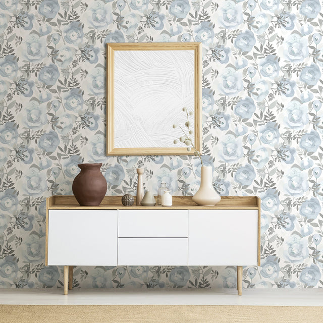 Orla Blue Floral Wallpaper with Watercolor Botanical Motif - A-Street Prints 2903-25841