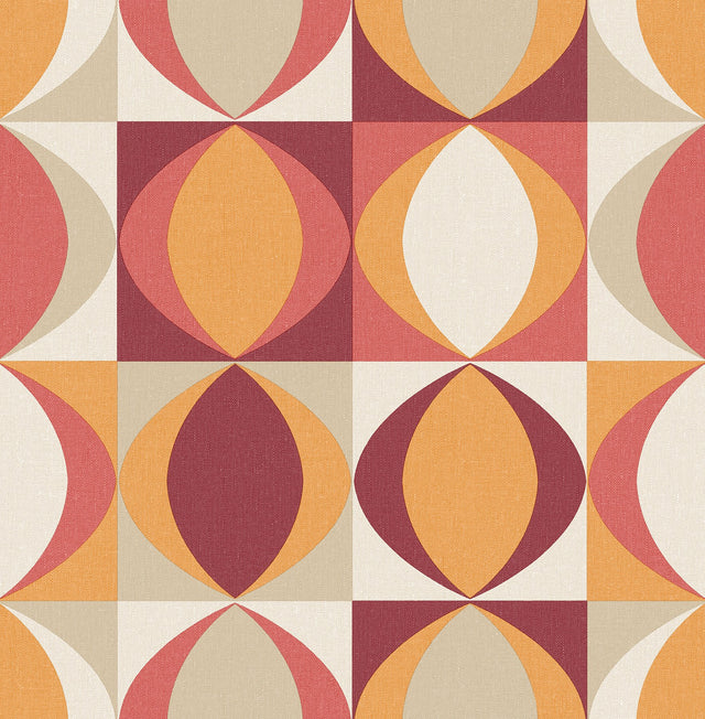 Archer Red Linen Geometric Wallpaper with Retro Fabric-Inspired Motif - A-Street Prints 2903-25842