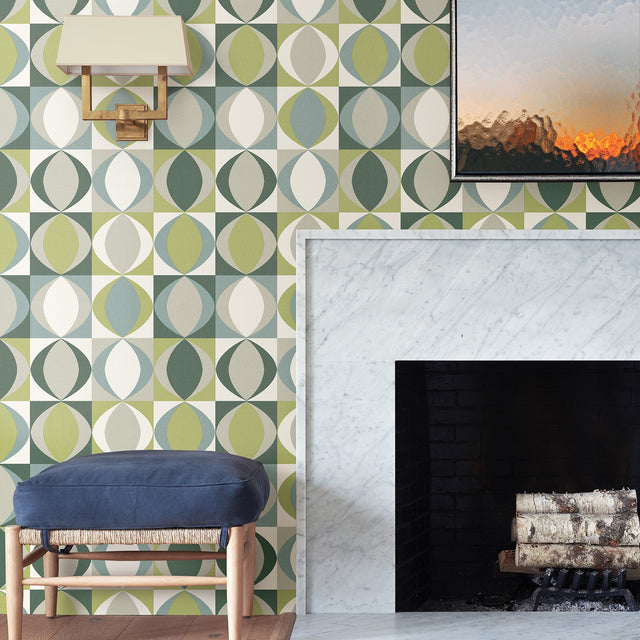 Archer Green Linen Geometric Wallpaper with Retro Fabric & Woven Textures Pattern - A-Street Prints 2903-25845