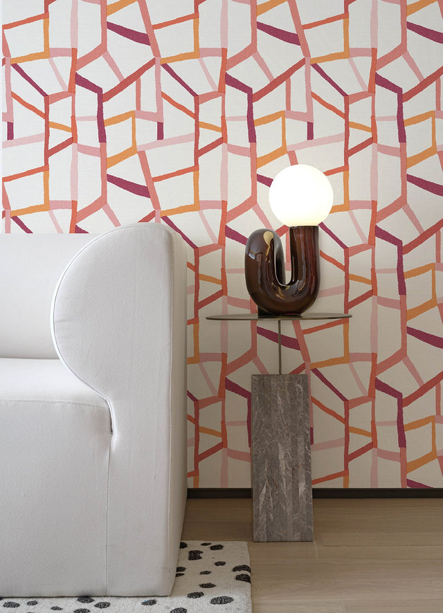 Tate Pink Geometric Linen Wallpaper with Modern Fabric & Woven Textures Pattern - A-Street Prints 2903-25846