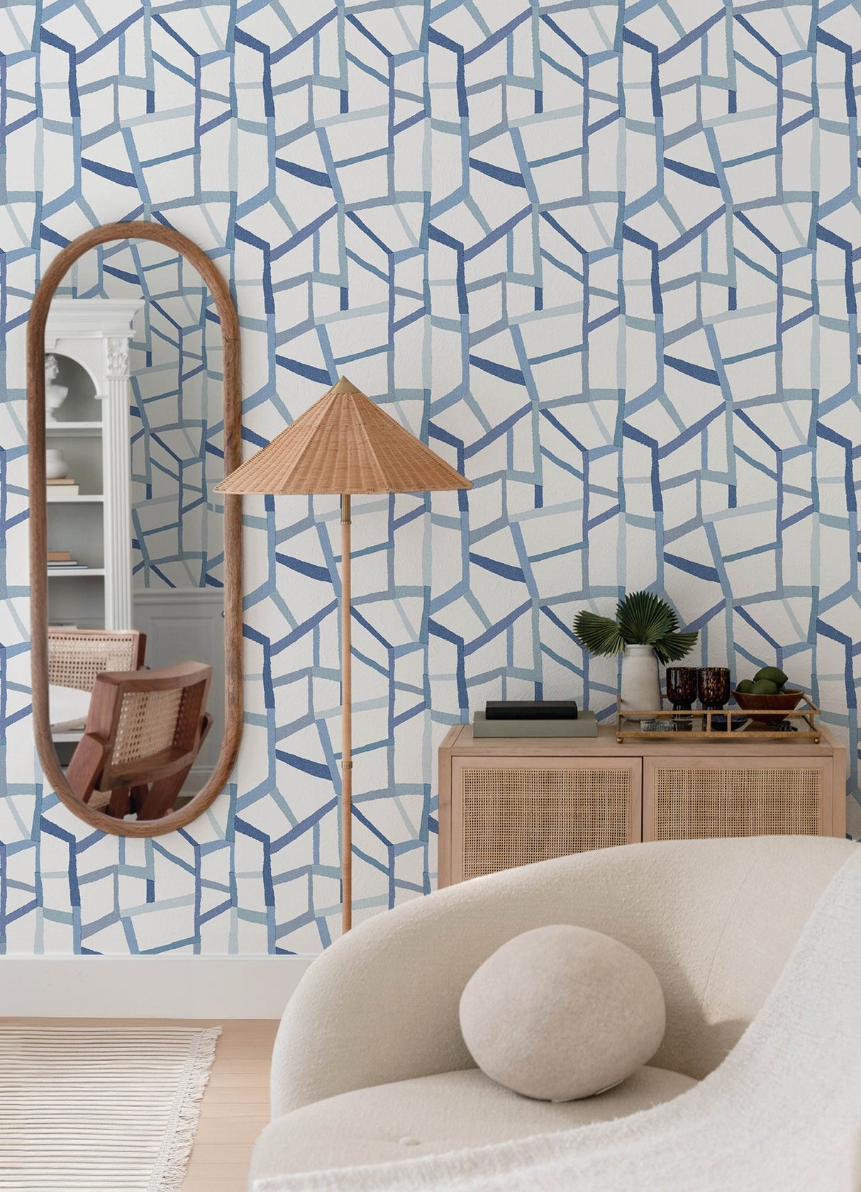 Tate Blue Geometric Linen Wallpaper with Modern Fabric & Woven Textures Pattern - A-Street Prints 2903-25849