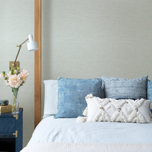Exhale Light Blue Faux Grasscloth Wallpaper with Textured Faux Grasscloth Pattern - A-Street Prints 2903-25850