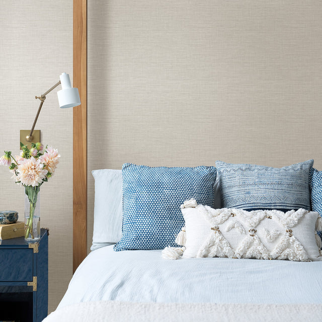 Exhale Light Grey Faux Grasscloth Wallpaper with Traditional Graphic Pattern - A-Street Prints 2903-25851