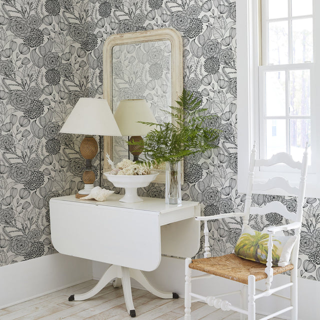 Alannah Black Botanical Wallpaper with Hand-Painted Floral Motif - A-Street Prints 2903-25853