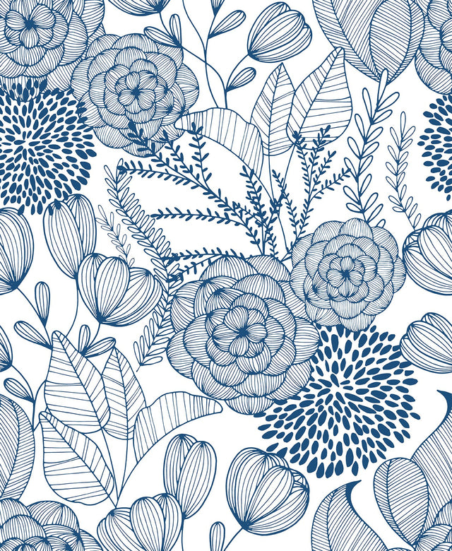 Alannah Navy Botanical Wallpaper with Bohemian Floral Pattern - A-Street Prints 2903-25857