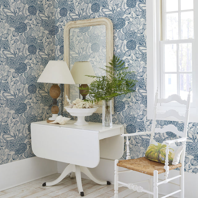 Alannah Navy Botanical Wallpaper with Bohemian Floral Pattern - A-Street Prints 2903-25857