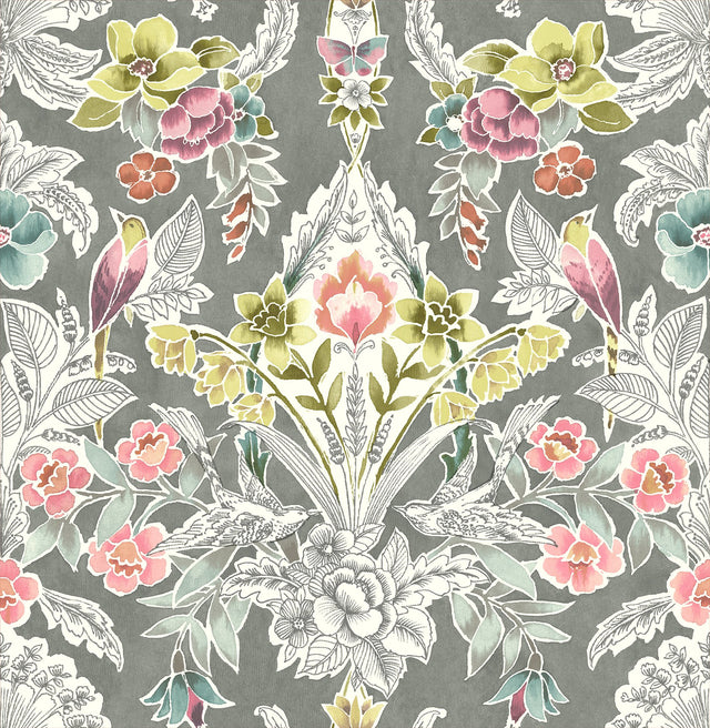Vera Multicolor Floral Damask Wallpaper with Botanical Damask Bohemian Style - A-Street Prints 2903-25860