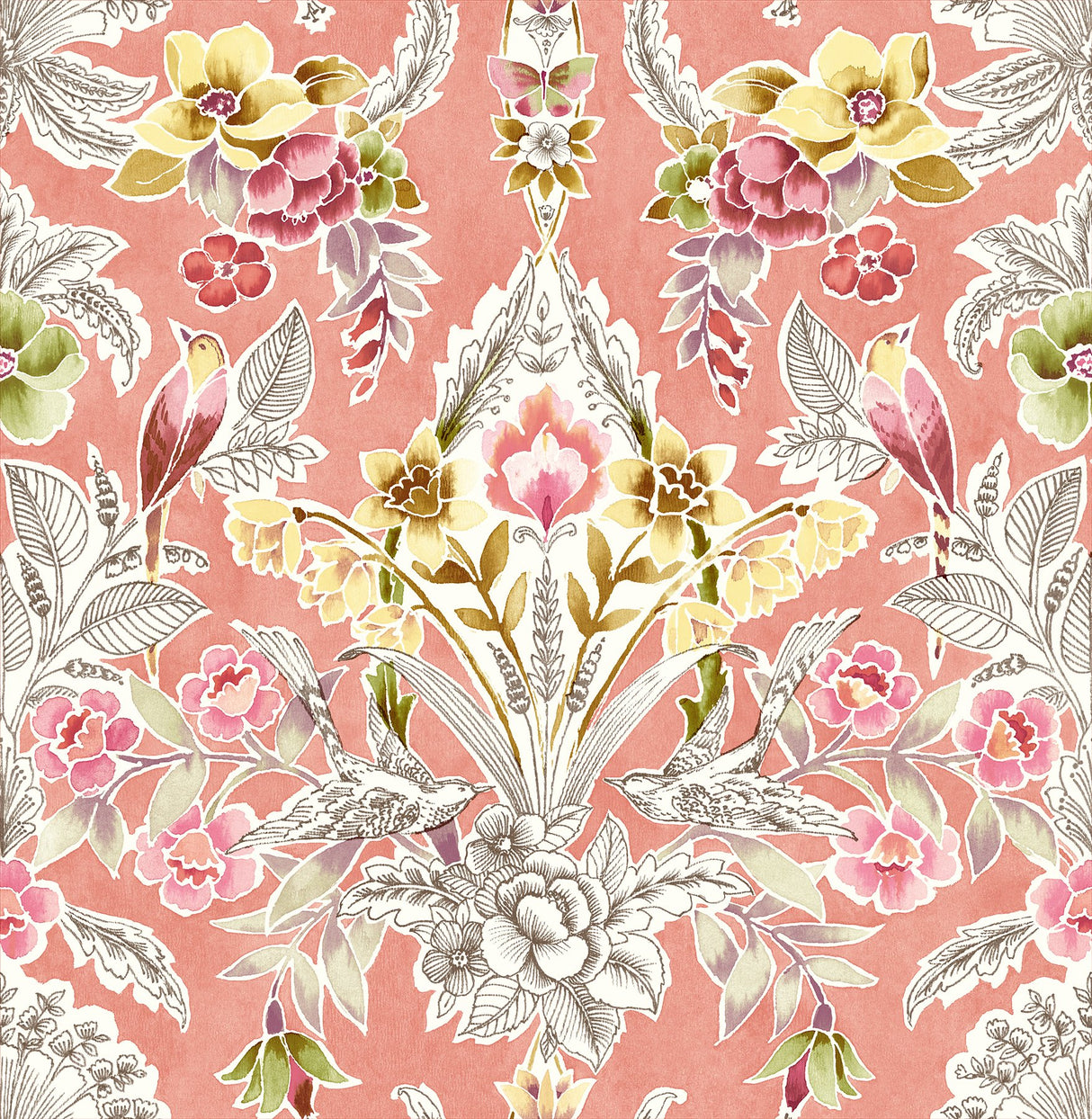 Vera Pink Floral Damask Wallpaper with Bohemian Botanical Damask - A-Street Prints 2903-25861