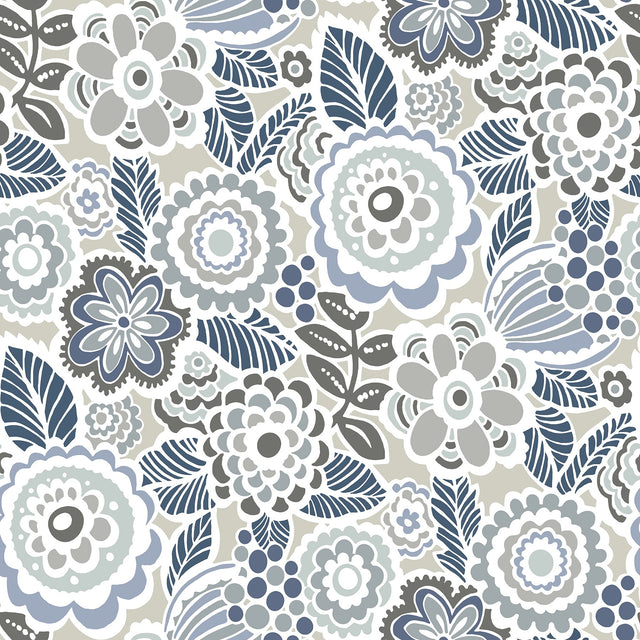 Lucy Grey Floral Wallpaper with Eclectic Botanical Flower Pattern - A-Street Prints 2903-25864