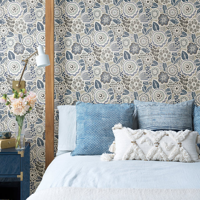 Lucy Grey Floral Wallpaper with Eclectic Botanical Flower Pattern - A-Street Prints 2903-25864