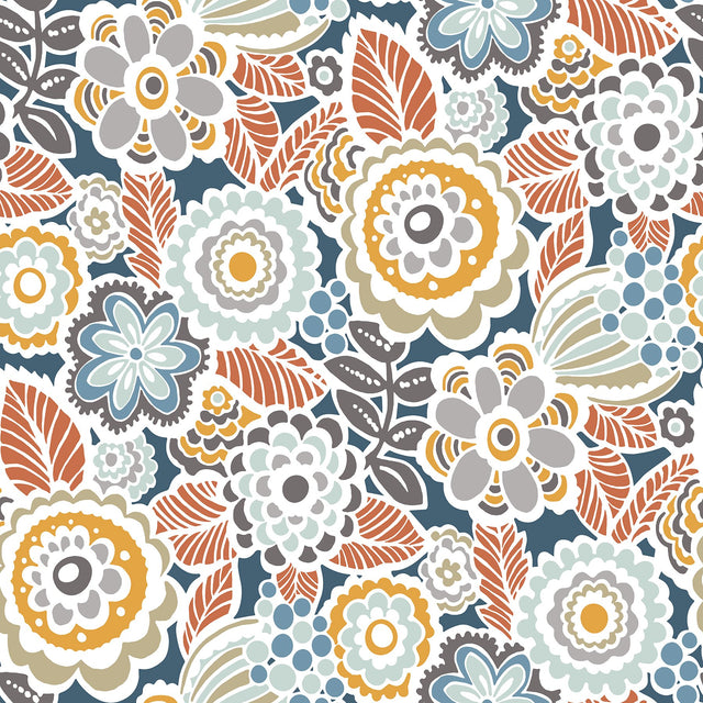 Lucy Navy Floral Wallpaper with Eclectic Botanical Flowers - A-Street Prints 2903-25866