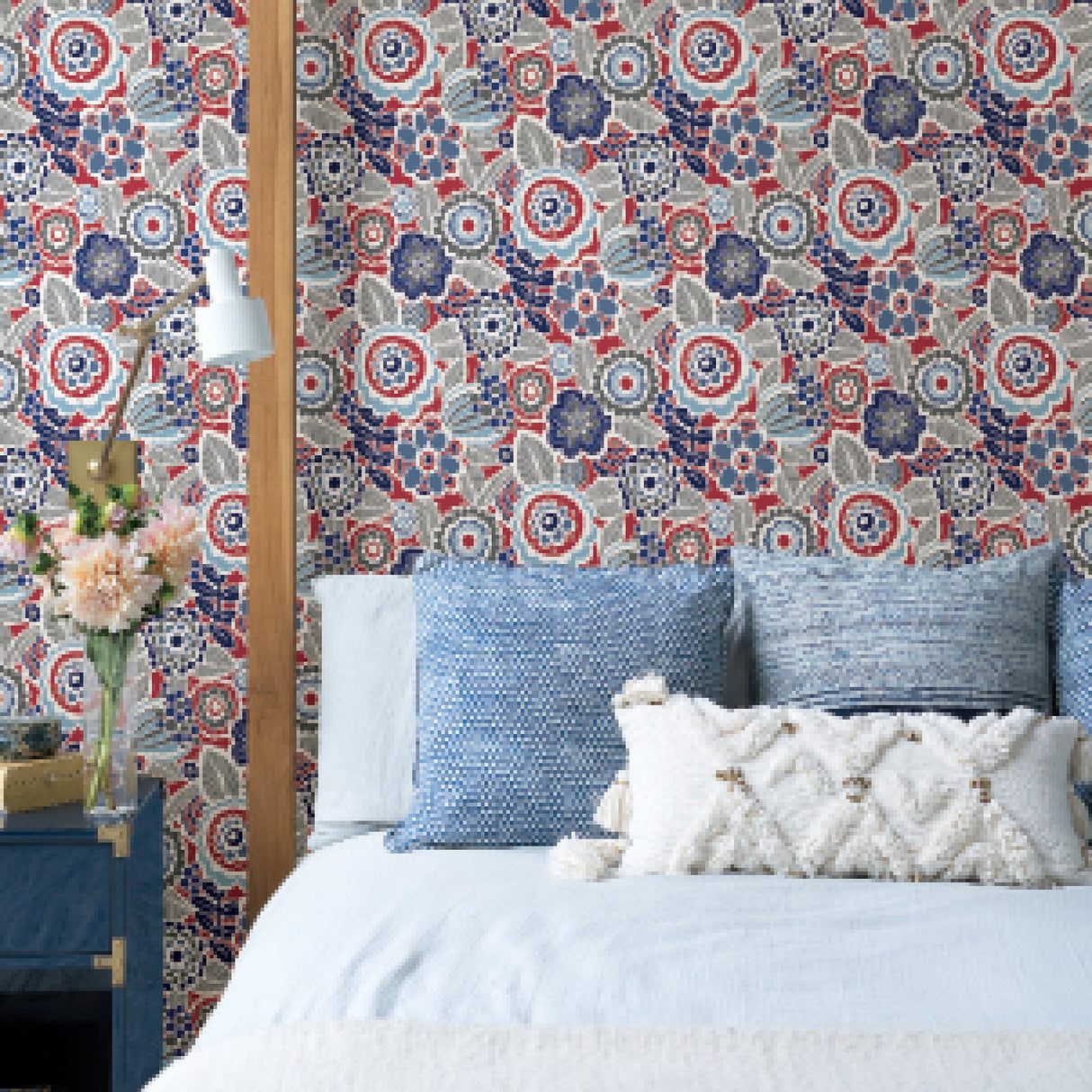 Lucy Red Floral Wallpaper with Eclectic Botanical Flower Pattern - A-Street Prints 2903-25868