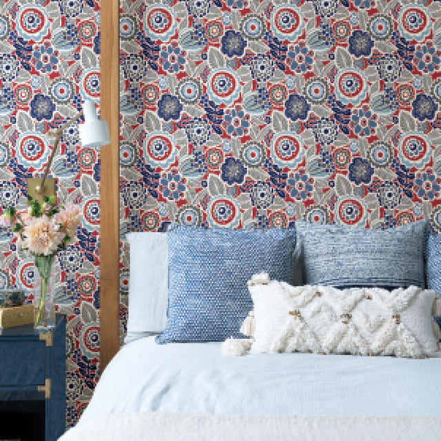 Lucy Red Floral Wallpaper with Eclectic Botanical Flower Pattern - A-Street Prints 2903-25868