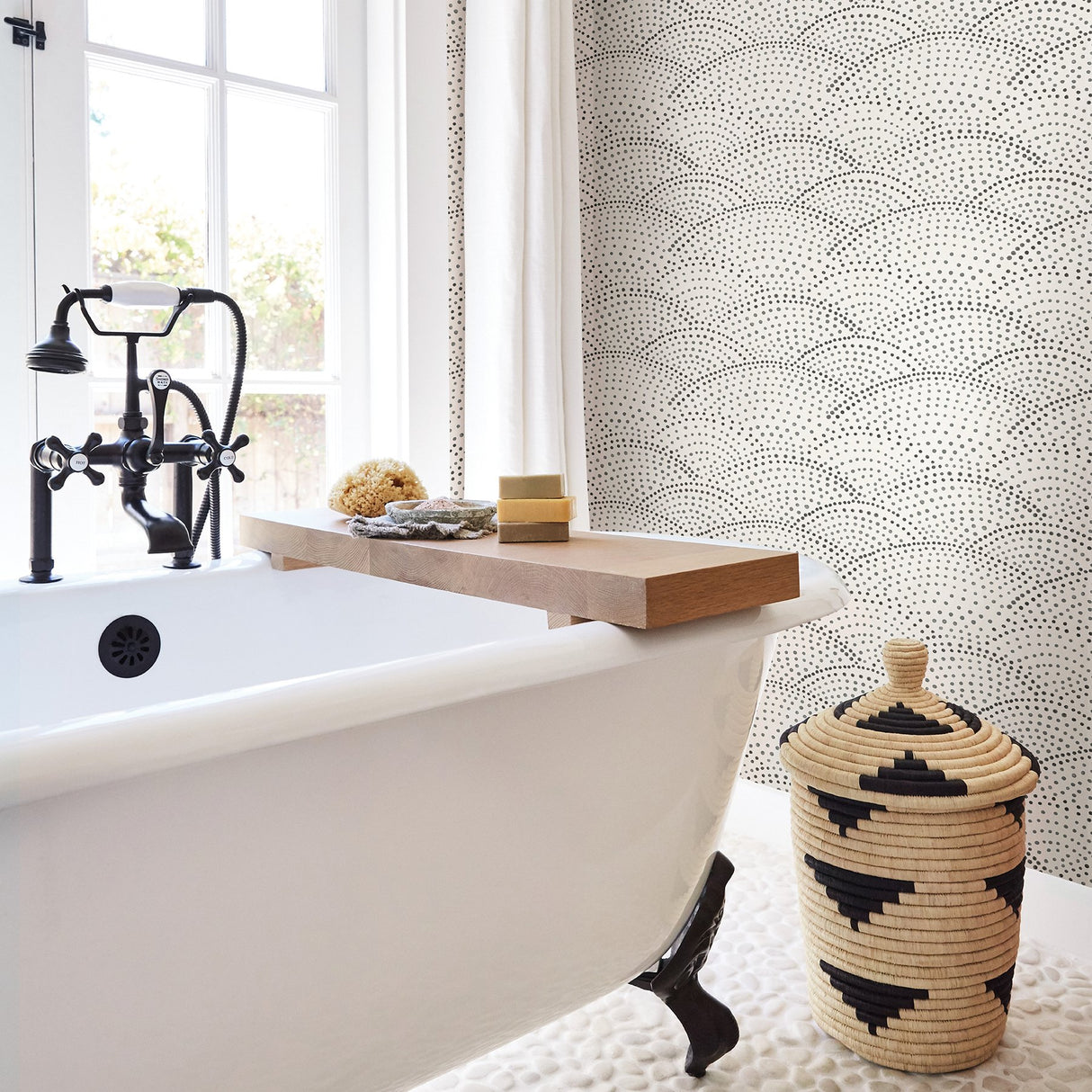 Bennett Charcoal Dotted Scallop Wallpaper with Eclectic Geometric Pattern - A?Street Prints 2903-25870