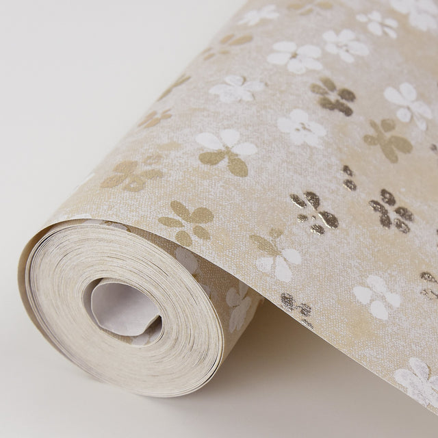 Cosima Beige Miniature Floral Wallpaper with Botanical Flowers Pattern, Kitchen & Bath Style - Brewster 2904-00203
