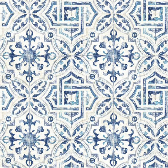 Sonoma Navy Spanish Tile Wallpaper with Global Tiles Motif, Kitchen & Bath - Brewster 2904-12332