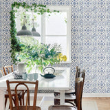 Sonoma Navy Spanish Tile Wallpaper with Global Tiles Motif, Kitchen & Bath - Brewster 2904-12332