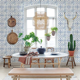 Sonoma Navy Spanish Tile Wallpaper with Global Tiles Motif, Kitchen & Bath - Brewster 2904-12332