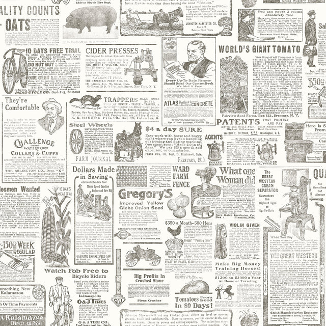 Underwood Brown Newspaper Wallpaper with Vintage Novelty Print - Brewster 2904-13082