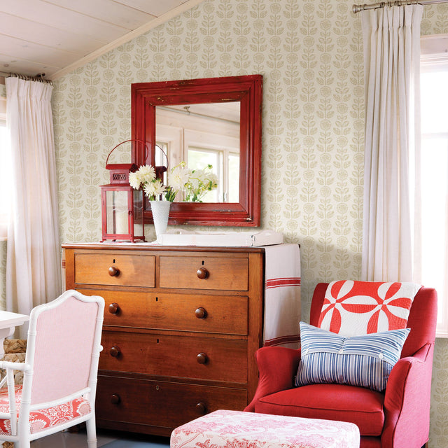 Dolly Neutral Folk Floral Wallpaper with Botanical Flowers Motif - Brewster 2904-13513