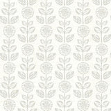 Dolly Taupe Folk Floral Wallpaper with Scandinavian Block-Print Flowers - Brewster 2904-13514