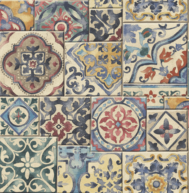Marrakesh Multicolor Global Tiles Wallpaper - Brewster 2904-22301