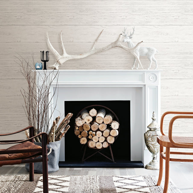 Adair White Shiplap Wallpaper with Wood Shiplap Graphic - Brewster 2904-22307