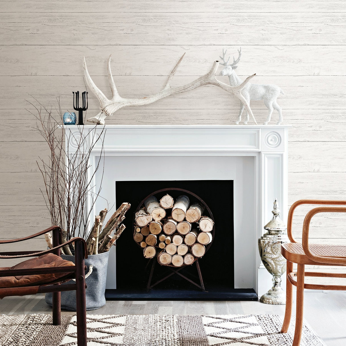 Adair White Shiplap Wallpaper with Wood Shiplap Graphic - Brewster 2904-22307SAM