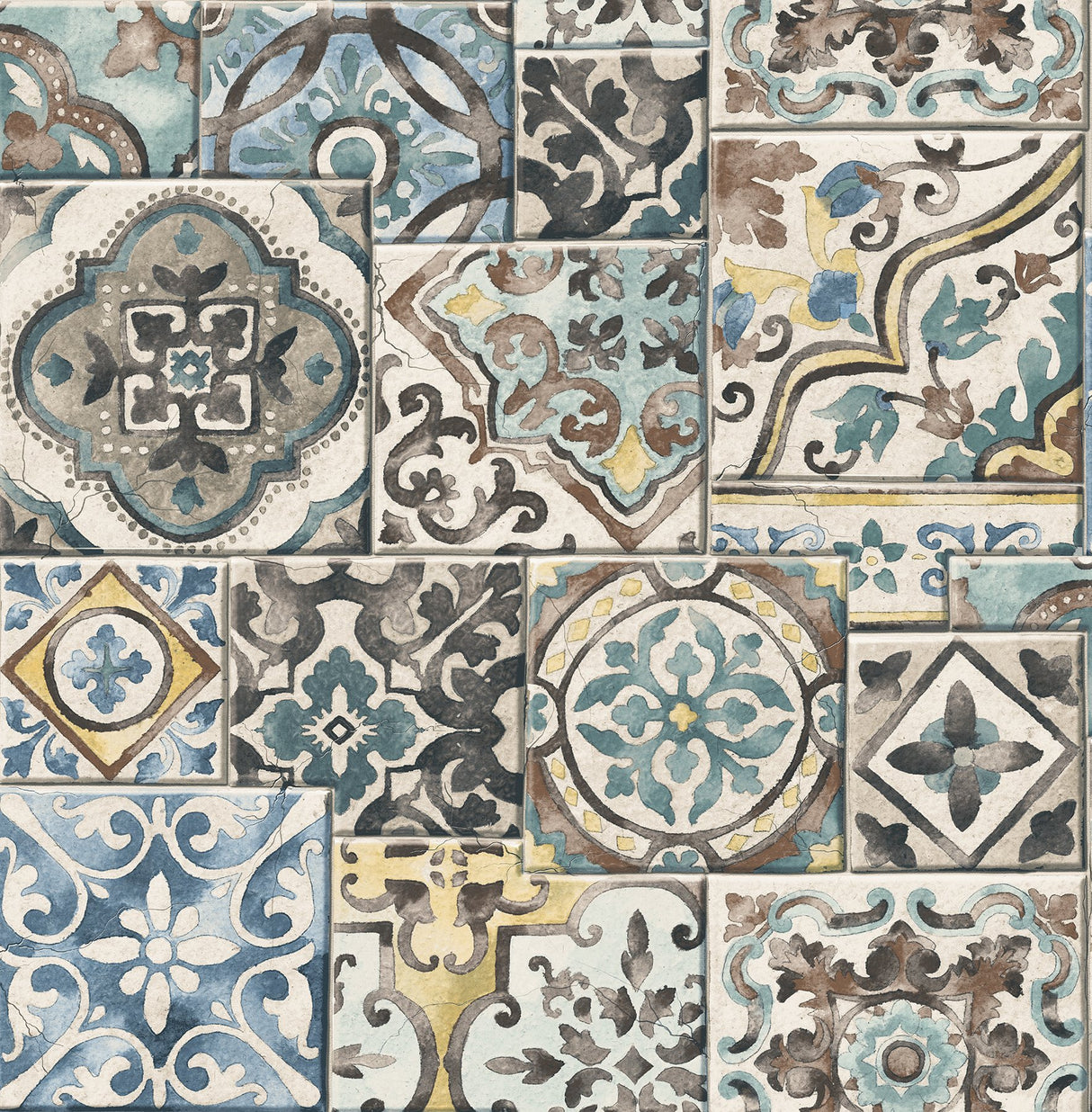 Marrakesh Blue Global Tiles Wallpaper with Global Tile Motif - Brewster 2904-22315
