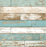 Juda Blue Scrap Wood Wallpaper with Coastal Distressed Wood Plank Pattern - Brewster 2904-22318